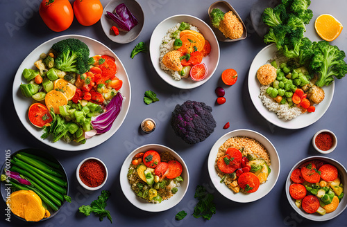 a variety of different types of vegetables and fruits in bowls