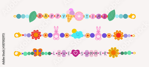 Fotografija Abstract vector plastic beads colorful kids bracelets illustration set