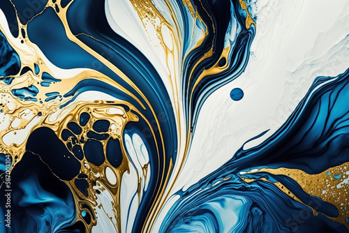 Gold and Blue Marbling Abstract Background generative ai