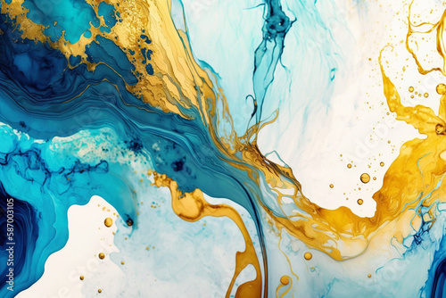 Gold and Blue Marbling Abstract Background generative ai