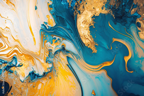 Gold and Blue Marbling Abstract Background generative ai