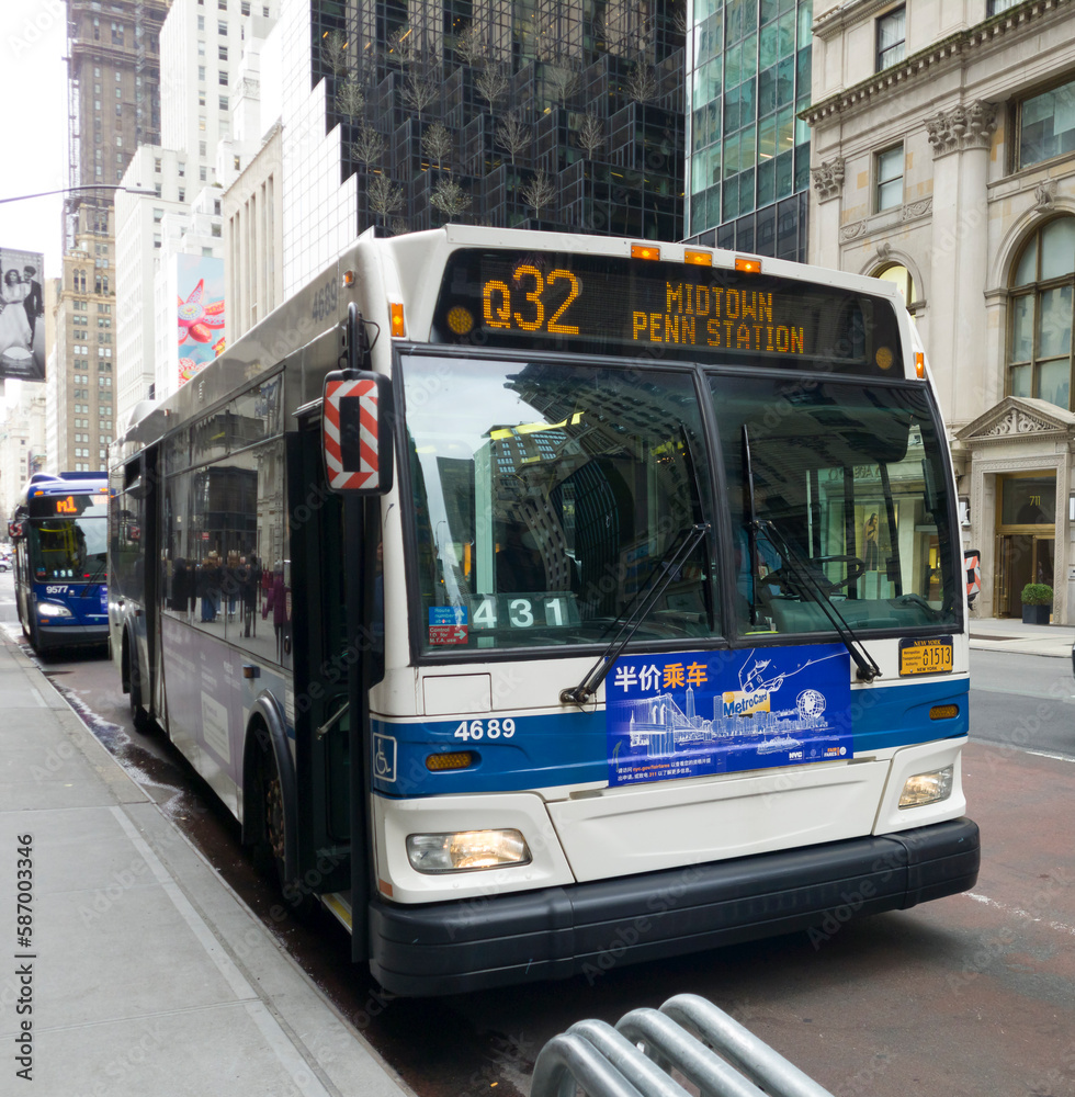 New York, New York, USA March 27, 2023 Q32 MTA Bus on Fifth Avenue