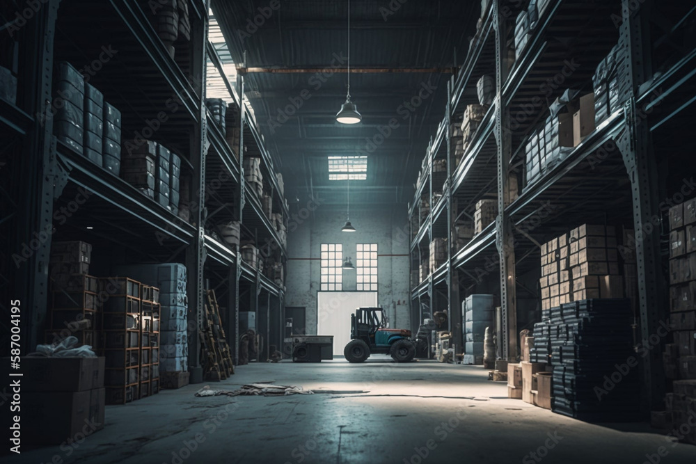 Warehouse Wide Photography with Cinematic Color Grading generative ai