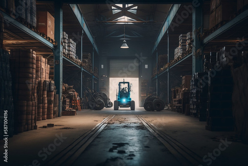 Warehouse Wide Photography with Cinematic Color Grading generative ai