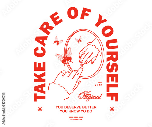 Vintage illustration of self love vector t shirt design, vector graphic, typographic poster or tshirts street wear and Urban style