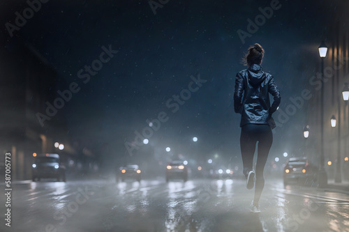 In der Stadt joggende Frau nachts KI-generiert
