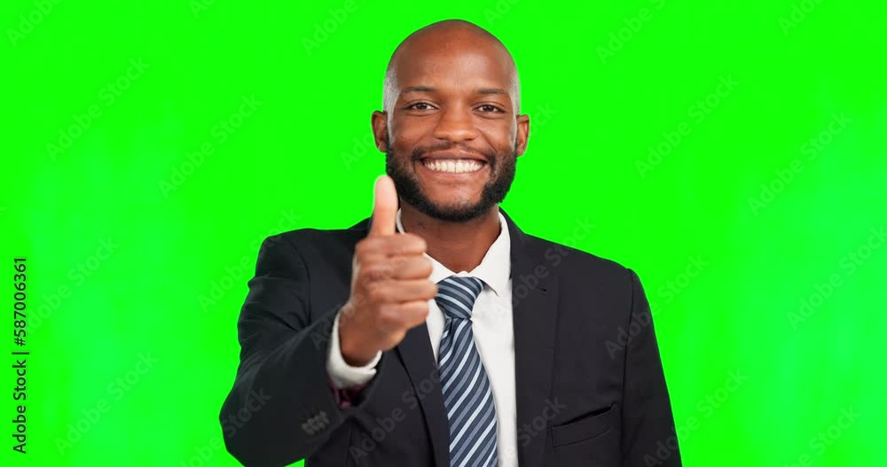 Business thumbs up, green screen face or happy man with yes emoji gesture for congratulations, job well done or winner. Portrait, success satisfaction or African chroma key male on studio background Business thumbs up, green screen face or happy man with yes emoji gesture for congratulations, job well done or winner. Portrait, success satisfaction or African chroma key male on studio background