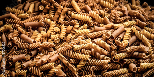 A mouthwatering plate of Italian pasta is presented on a brown background - generative ai.