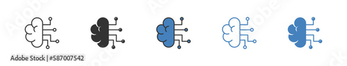 Artificial intelligence icon. Technology brain with microchips. Set line, glyph and flat style icons. Vector isolated sign symbol