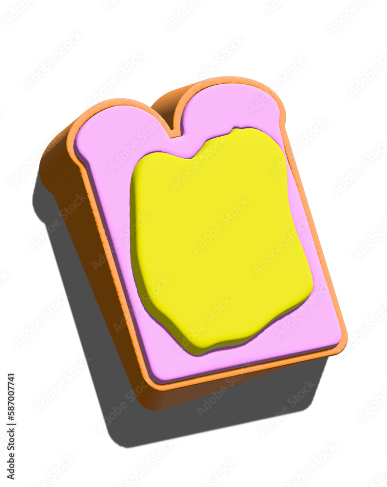 3d pink bread with butter 3d pink bread with butter