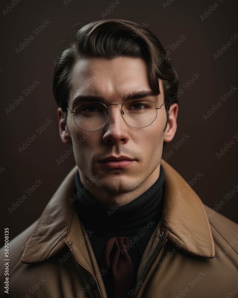 Obraz premium Serious Young Spectacled Businessman, Photorealistic Portrait Illustration [Generative AI]