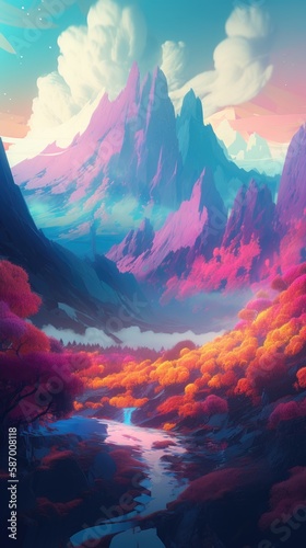 sunset in the mountains Generative Ai