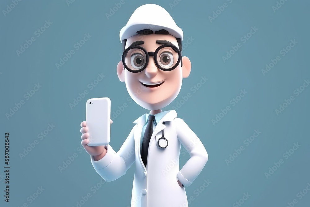 Doctor holding a phone in hand. Generative AI.