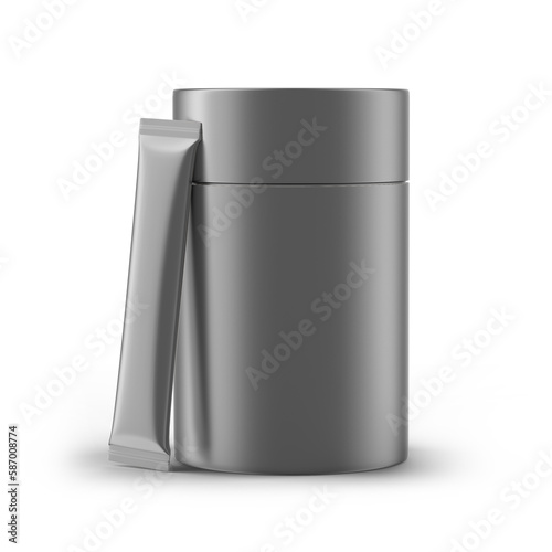 silver aluminium tube and sachet front view isolated mockup transparent