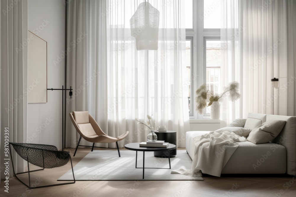 Fototapeta premium Modern living room with an armchair. Generative AI.