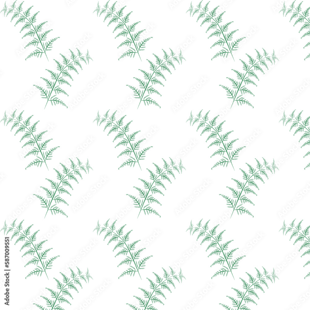 seamless pattern with leaves watercolor green fern branch on white background vector image
