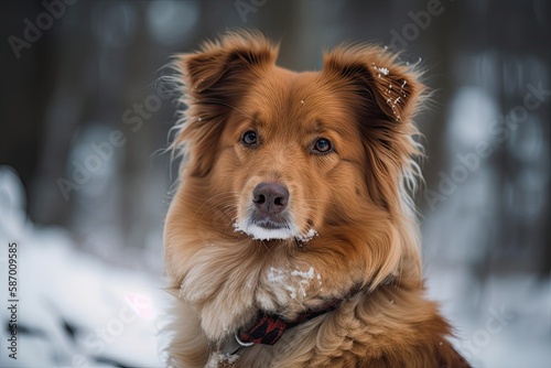 picture of a dog in the snow. Generative AI © AkuAku