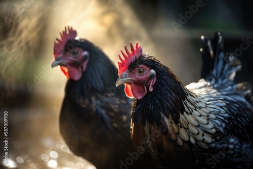 Chickens soaking in the rays. Generative AI © AkuAku