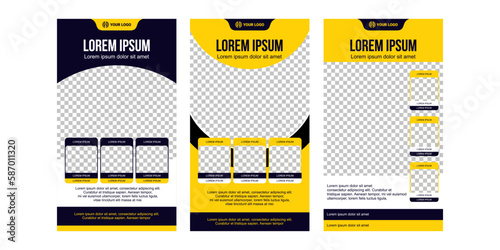 Set of Editable minimal square banner template. yellow background color with geometric shapes for social media post, web ads, sale, photo template, promotion, discount, travel, sports, feed, story