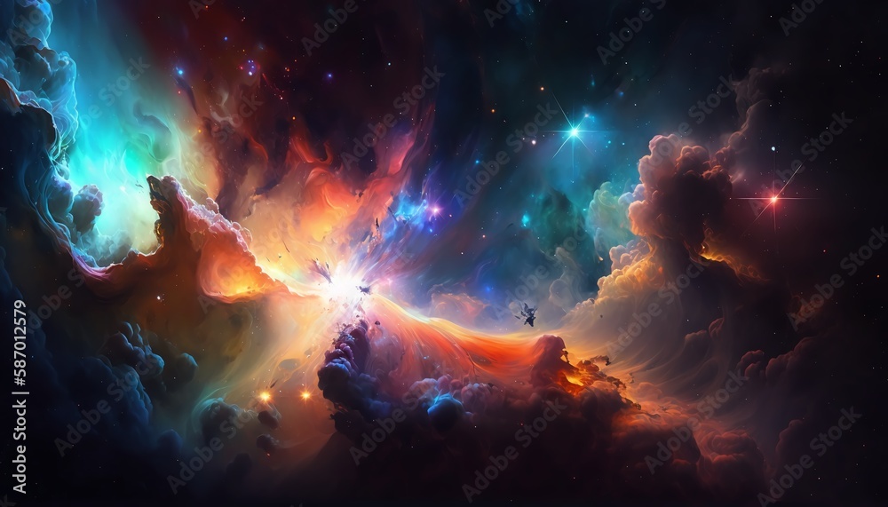 beautiful colorful nebula in galaxy,Generative AI