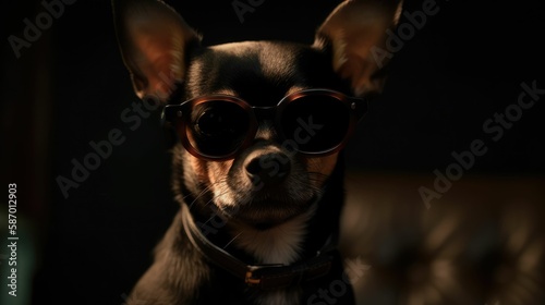 Chihuahua with black shades. Generative AI. © Arc