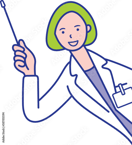 指し棒を持った女性医師が横からひょっこり出ているイメージのイラスト素材
