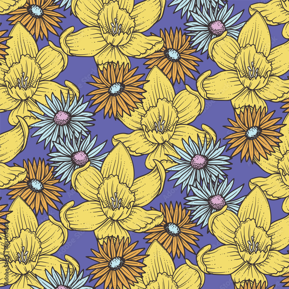 Seamless pattern with daffodils and daisies
Seamless pattern with daffodils and daisies