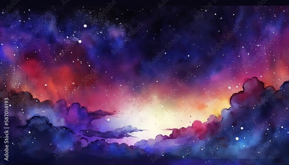 Watercolor dazzling starry sky wallpaper universe starry sky,Generative AI