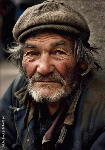 Homeless old man in color