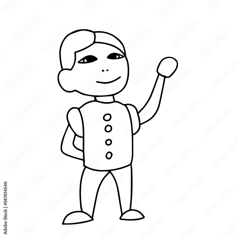 Beautiful hand-drawn vector illustration of a boy isolated on a white background for coloring book