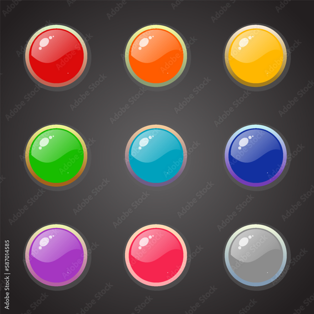 Set of rounded colourful buttons in flat style. 2d asset for user interface GUI in mobile application or casual video game. Set of rounded colourful buttons in flat style. 2d asset for user interface GUI in mobile application or casual video game.