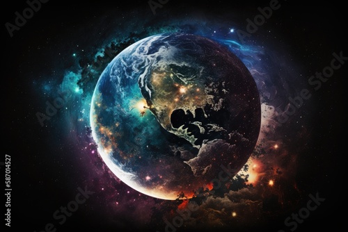 Abstract planet Earth globe in galaxy  AI generated