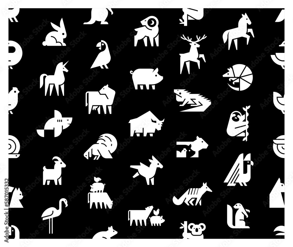 Fototapeta premium Seamless pattern with Animals logos. Animal logo set. Geometrical abstract logos. Icon design
