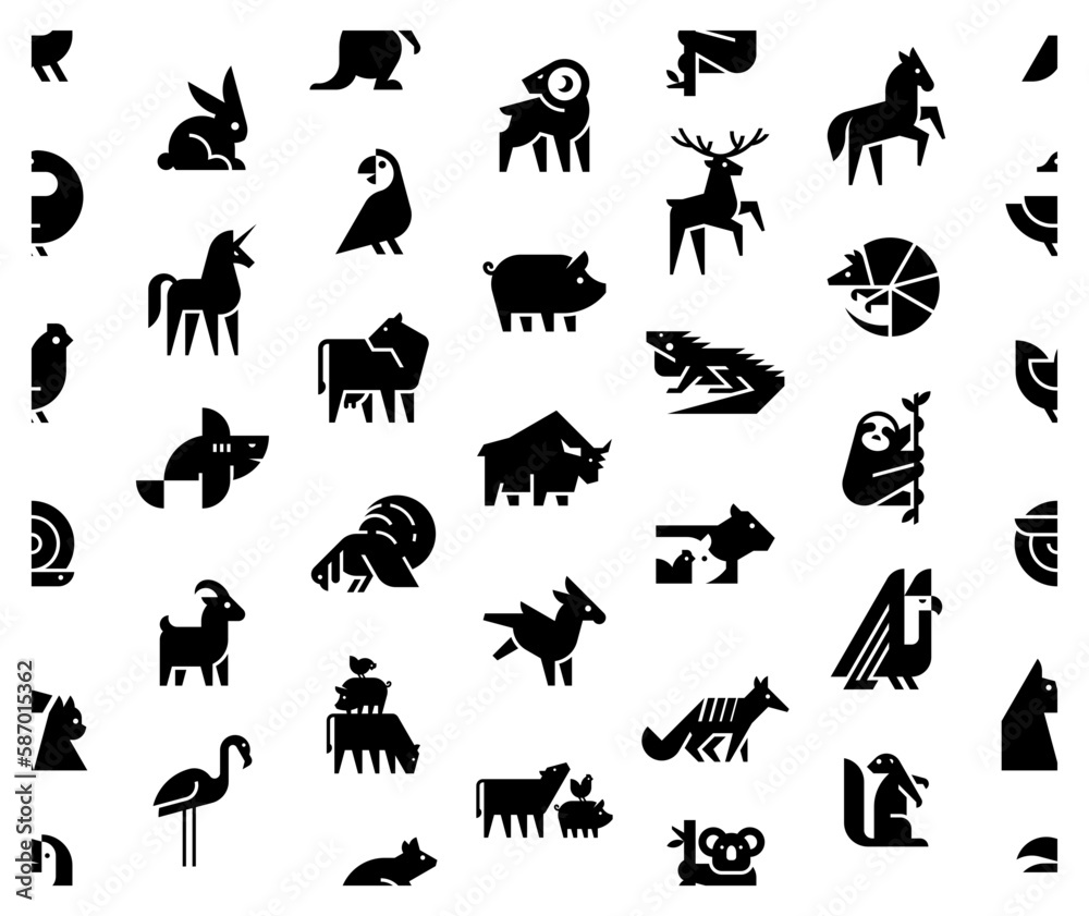 Seamless pattern with Animals logos. Animal logo set. Geometrical abstract logos. Icon design