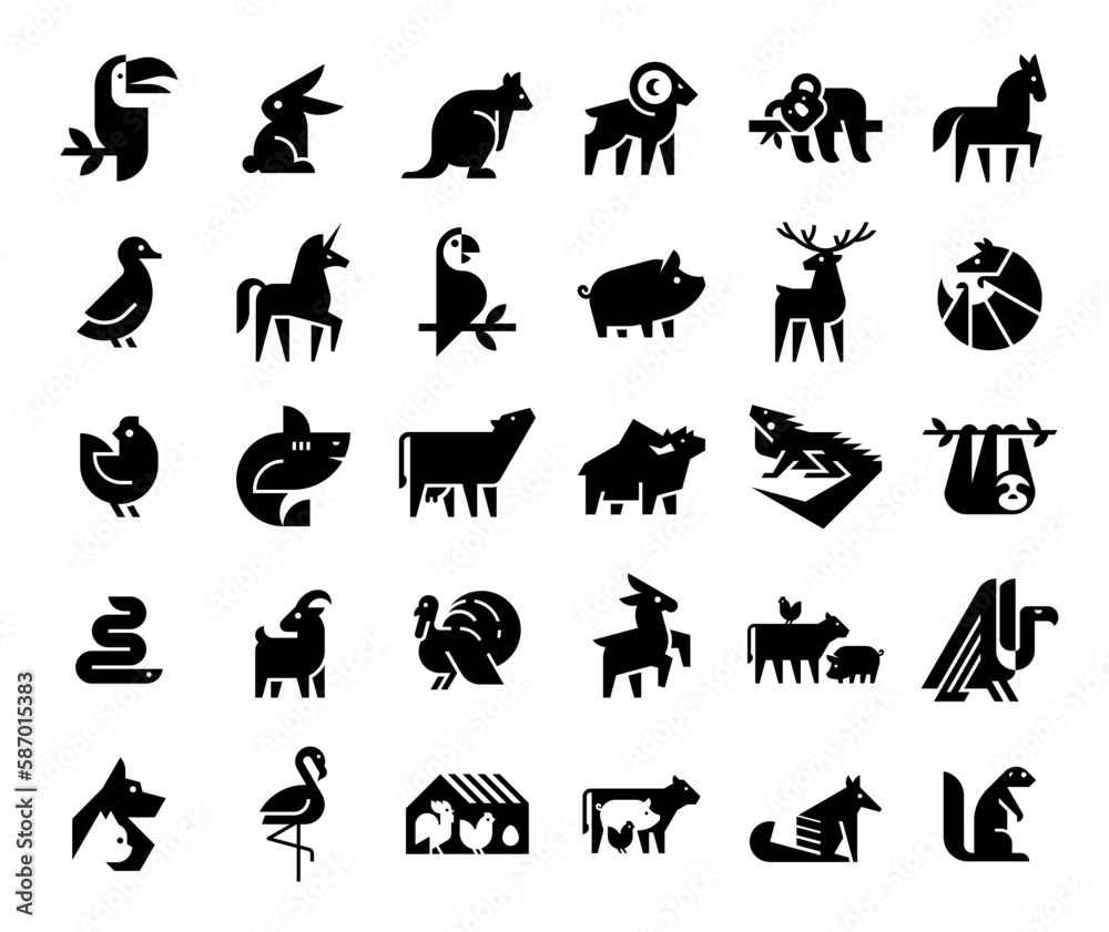 Animals logos collection. Animal logo set. Geometrical abstract logos. Icon design Animals logos collection. Animal logo set. Geometrical abstract logos. Icon design