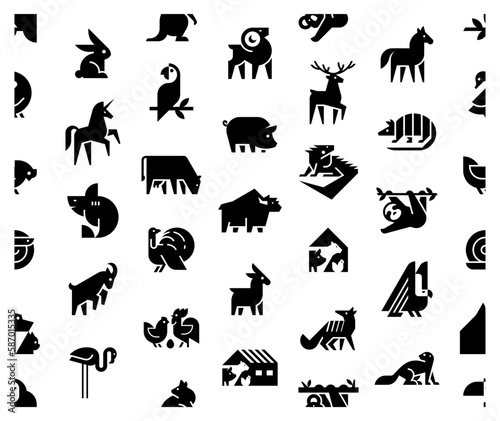 Fototapeta Naklejka Na Ścianę i Meble -  Seamless pattern with Animals logos. Animal logo set. Geometrical abstract logos. Icon design