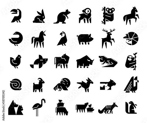 Animals logos collection. Animal logo set. Geometrical abstract logos. Icon design 