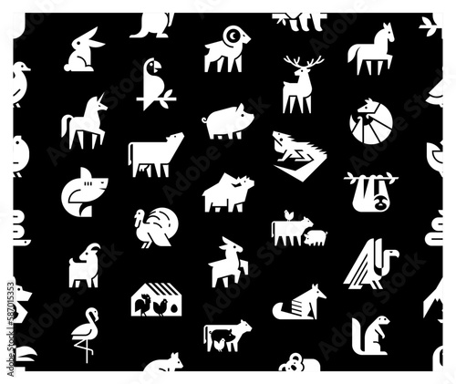 Seamless pattern with Animals logos. Animal logo set. Geometrical abstract logos. Icon design