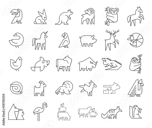 Animals logos collection. Animal logo set. Geometrical abstract logos. Icon design 