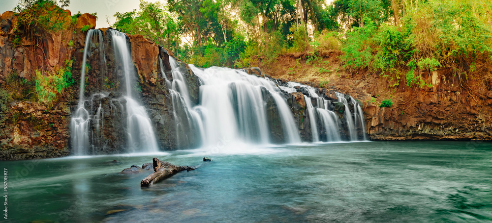 Fototapeta premium Beautiful Tad Low waterfall in Tad Lo village. Laos landscape. Panorama
