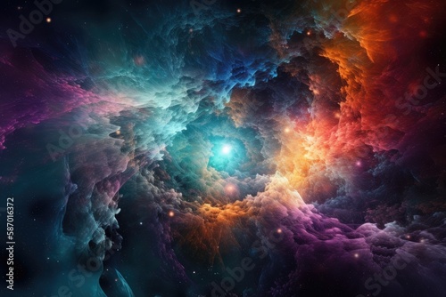 abstract background image that captures the essence of the cosmos, with stars, galaxies, and nebulae Generative AI © PinkiePie