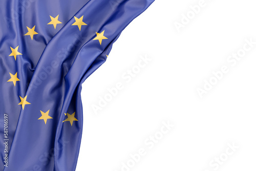 Flag of European Union in the corner on white background. Isolated. 3D Rendering