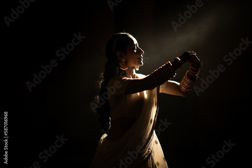 A beautiful kathak dancer, cinematic light. Generative AI photo
