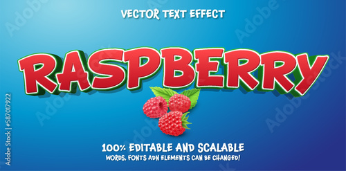 Raspberry red editable text effect vector font on blue background 