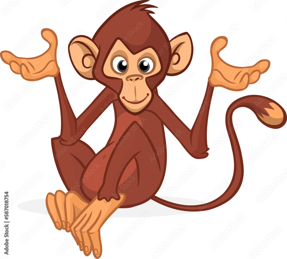 Obraz premium Cartoon monkey chimpanzee. Vector illustration of happy monkey character