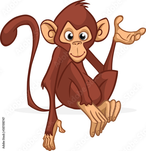 Cartoon monkey chimpanzee. Vector illustration of happy monkey character