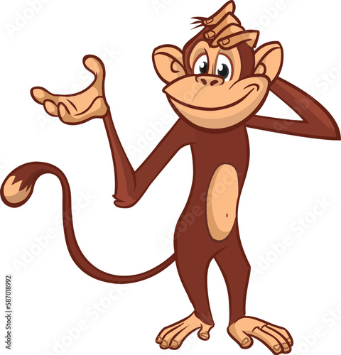 Cartoon monkey chimpanzee. Vector illustration of happy monkey character