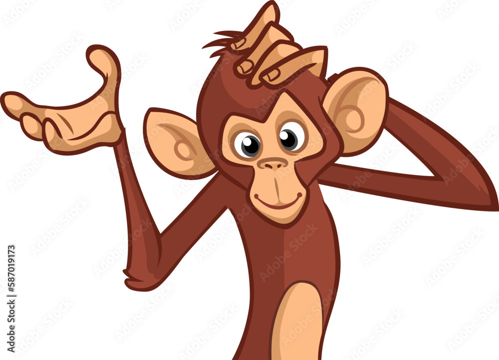 Obraz premium Cartoon monkey chimpanzee. Vector illustration of happy monkey character