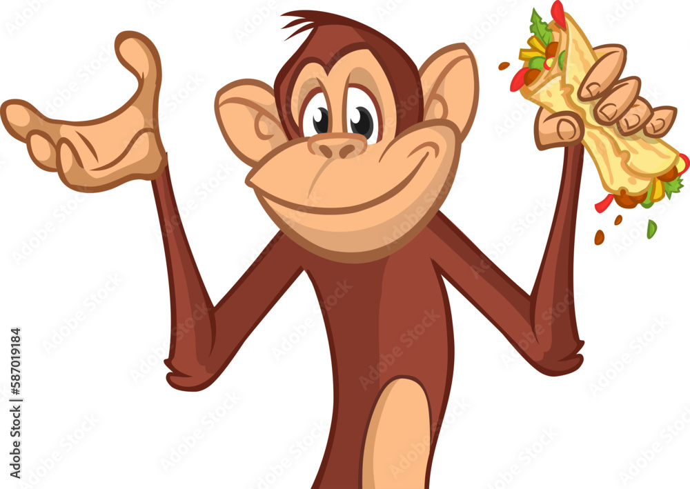 Obraz premium Cartoon monkey chimpanzee. Vector illustration of happy monkey character