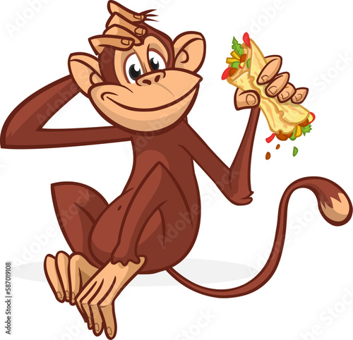 Cartoon monkey chimpanzee. Vector illustration of happy monkey character